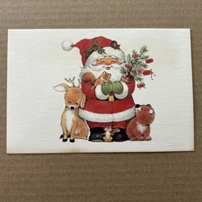 Vintage Plus Mark Christmas Card Santa With Woodland Creatures 1970s