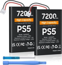 PS5 Controller Battery, High Capacity 2x7200mWh Rechargeable black