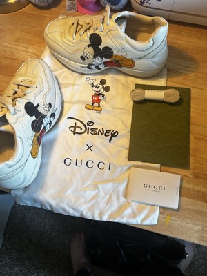 Gucci Raymon X Disney Mickey Mouse Leather Sneakers- Ivory Size L37/G Us Size 7