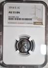NGC AU-55 BN 1914-S Lincoln Cent, Fully Lustrous w/ a Bit of Reverse Red!