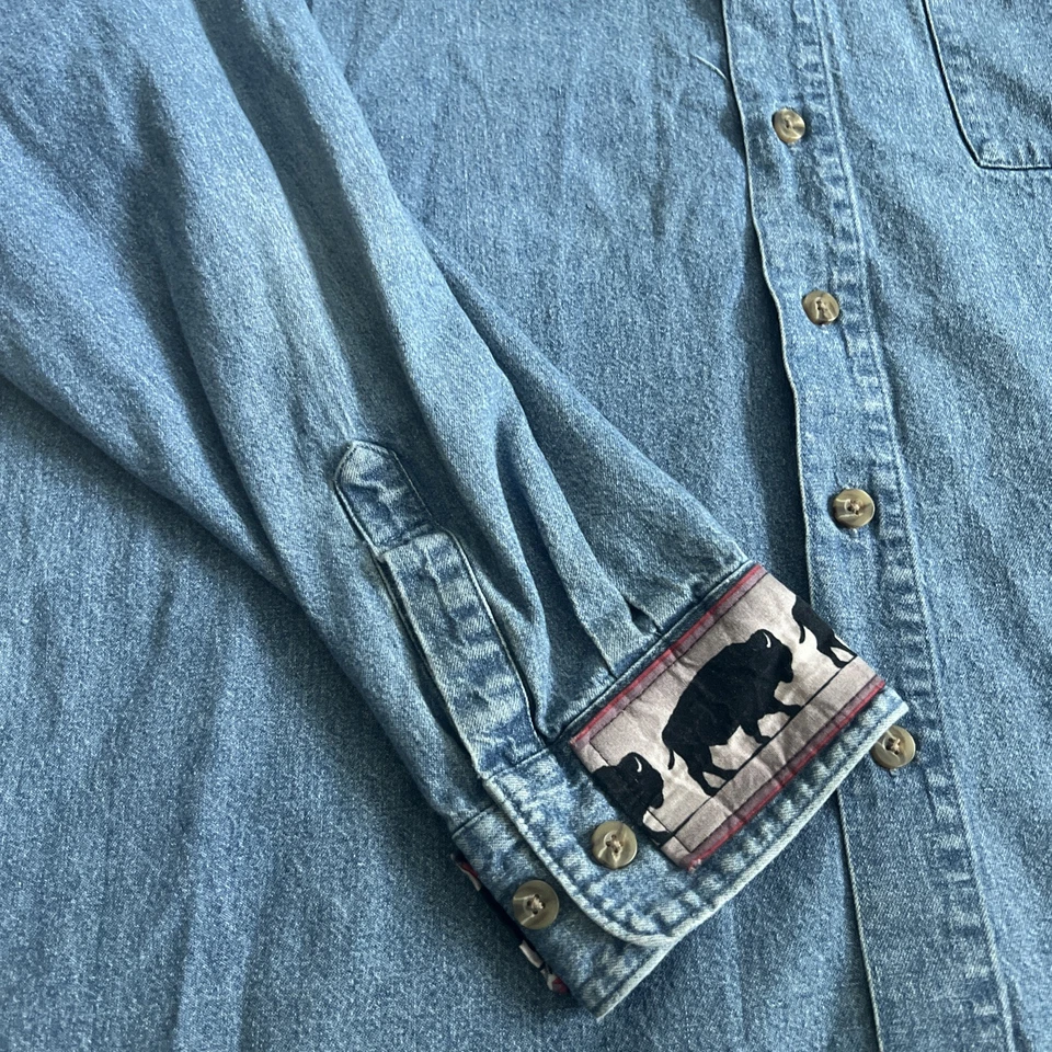 Camisa Denim Western Open Trails 2XL Vaquero Patrón Azteca Yugo Bordado Foto 4 de 4