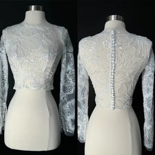 Long Sleeves Bolero Topper Jacket for Bride Appliques Lace Beading Wedding Dress