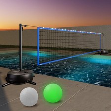 Pool Volleyball Net Set w/LED Light  Volleyball,Adjustable Length Weighted Base