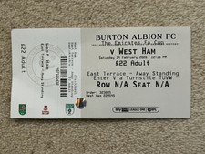 BURTON v WEST HAM UNITED. Used Match Ticket 14-2-2026.
