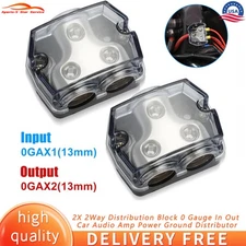 2Way Distribution Block 0 Gauge In Out Car Audio Amp Power Ground Distributor 2X