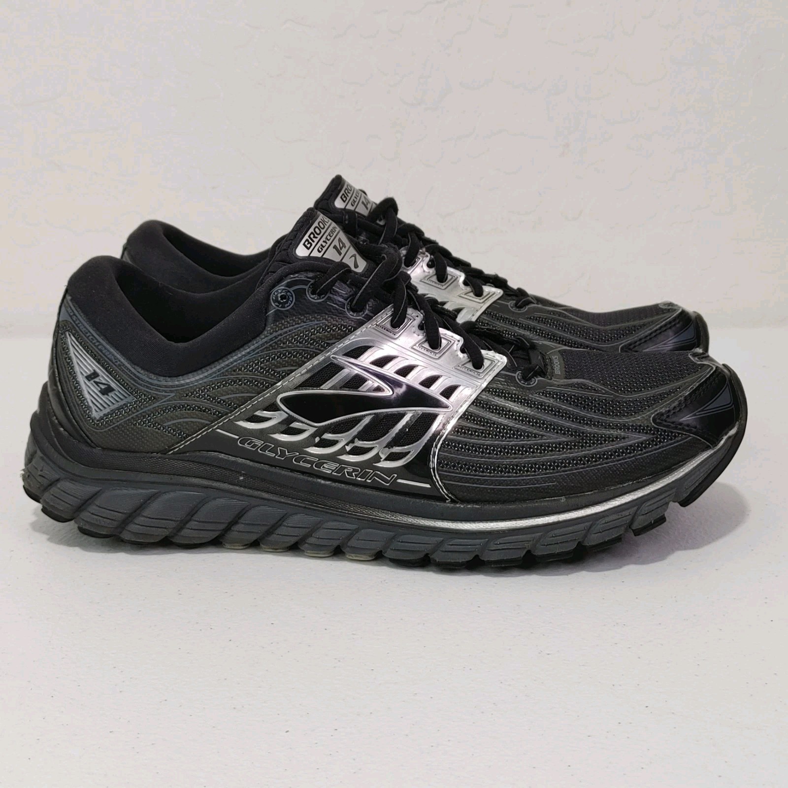 SAOLA Brooks Glycerin 14 scarpa da corsa atletica uomo taglia 12 1102361 nero argento