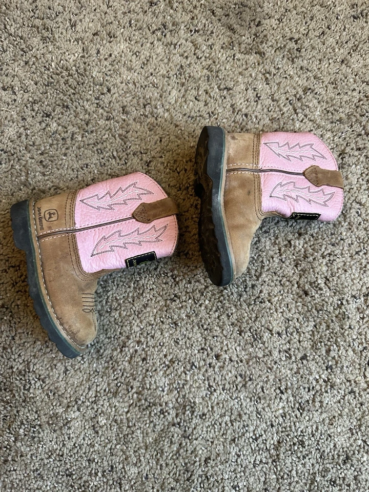 John Deere Johnny Popper Cuero Botas Occidentales Niñas Rosa Marrón Infantes Talla 5 Foto 3 de 4
