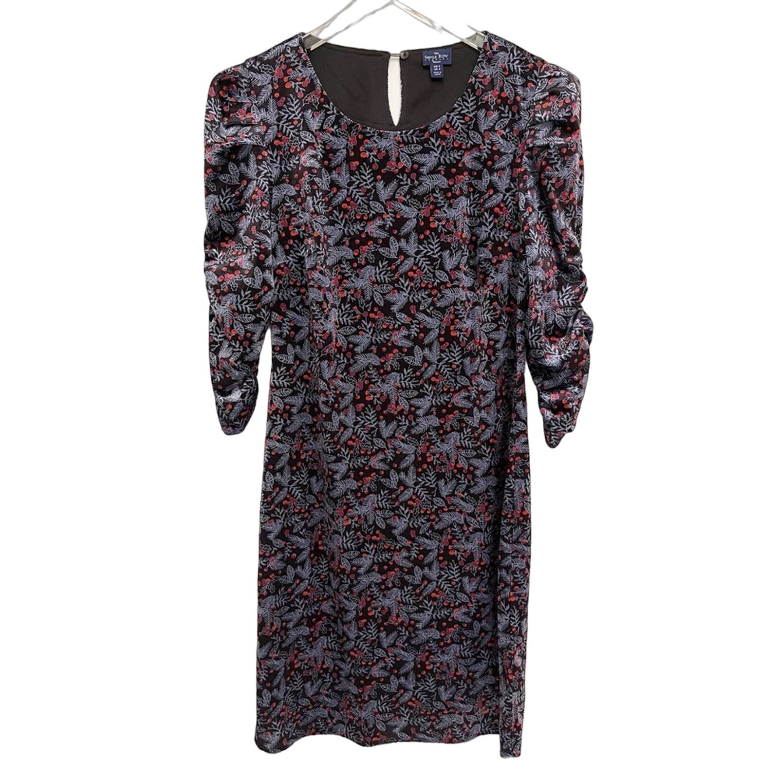 FILA Abito THE SAVILE ROW taglia 6 manica a sbuffo velluto vacanza stampa natura inverno