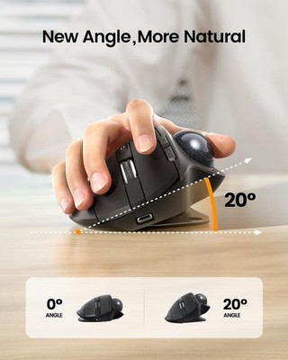 ProtoArc EM01 NL Wireless Trackball Mouse 0/20° Adjustable Angle | Ergonomic, US