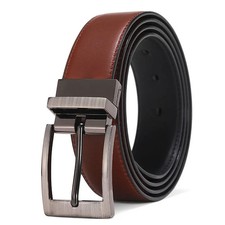 Reversible Leather Belt Rotating Buckle Men Black Brown Business Wear Office