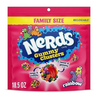 NERDS gummy clusters,candy, rainbow,crunchy and gummy, 18.5 oz bag..