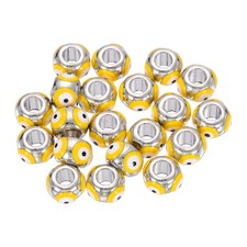 20Pcs Enamel Evil Eye Beads 10x7mm Loose Large Hole Charm Silver/Yellow