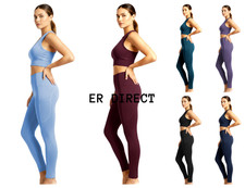 Women s Racer Back Gym High Waist Pocket Leggings Sports Bra Workout Yoga Set