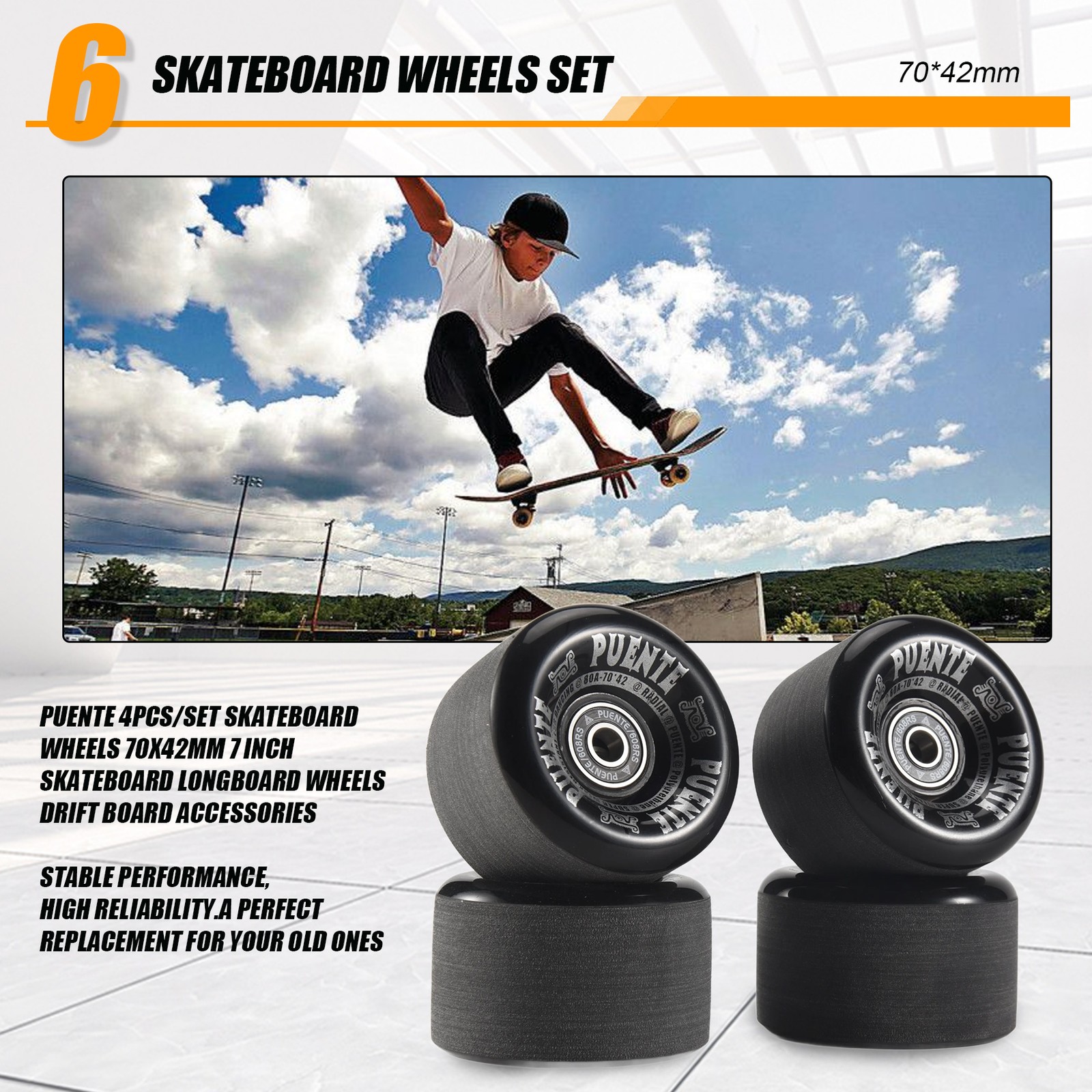 PUENTE 4Pcs/Set Skateboard Wheels 70X42mm 7 Inch Skateboard Longboard6735