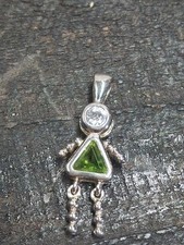925 Sterling Silver Girl Triangle Birthstone CZ Pendant Charm August