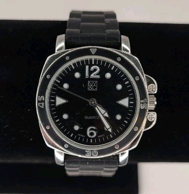 Women's NY&Co Watch Black Dial Silver Tone Case Black Silicone Band New Battery