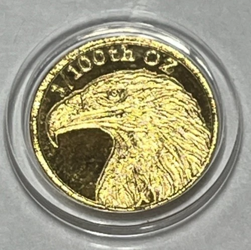 1/100 OZ MONARCH AMERICAN BALD EAGLE .9999 FINE GOLD ROUND IN SEALED CAPSULE BU/
