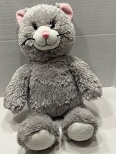 Build A Bear Plush Gray  White Cat Pink Nose  Ears Stuffed Animal Toy