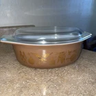 Vintage Pyrex Brown Gold Early American 1.5 Qt Casserole Baking Dish With Lid