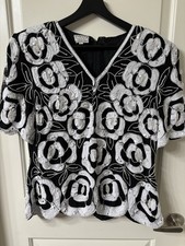 Stenay Vintage 80s Silk Sequin  Hand Beaded Formal Evening Shirt Top Size Large