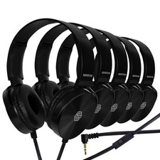 Pack Wired On-Ear Headphones with Mic 3.5mm School E-Learning Black