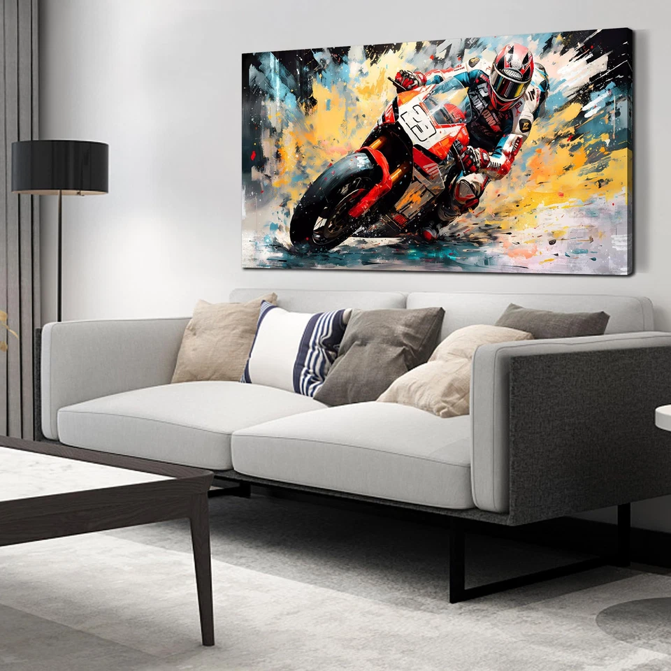 Arte de parede de motocicleta para quarto, grafite decoração de parede de corrida de motor para viver... - Imagem 2 de 4
