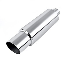 2" Exhaust Muffler, 2" Inlet OD 3" Outlet 2" Inlet 3" Outlet Silver