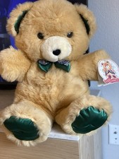 Teddy Precious Plush Bear Vintage Stuffed Animal Green Satin Bow Tie NWT read