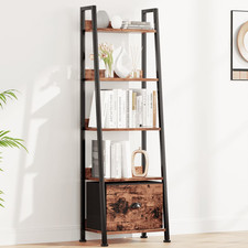 5-Tier Ladder Bookshelf with Drawer Leaning Bookcase Storage Display Shelf