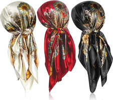 3 Pcs 35 Inch Silk Head Scarf Large Square Neck Sleeping Hair Wrapping Satin for