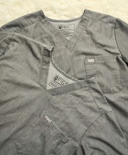 Lot Of 2 Men's FIGS Scrub Tops Graphite Gray Chisec Leon Size Small EUC