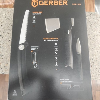 Gerber 3-in-1 Axe Knife & Saw Combo Kit Gator Grip Handle Best Camping Tool Set