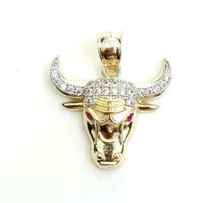 14k Yellow Gold Plated 1.60Ct Round Cut Moissanite Taurus Bull Shape Pendant