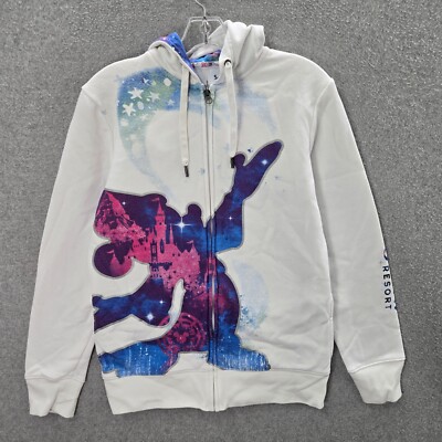 Disneyland Resort Women Sweatshirt M White Hoodie 2017 Magic Mountain Glitter