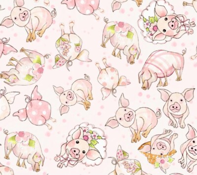 Loralie Designs - Piggie Tossed  Quilting And Crafting Fabric 