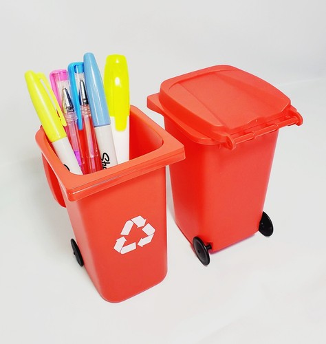 Lot 2 Mini Trash Can Bin Pencil Pen Holder - Mini Recycle Bin Pen Holder wheels - Picture 5 of 5