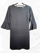 She + Sky Black Textured 3/4 Tulip Sleeve Sheath Dress Size Large Knee Length