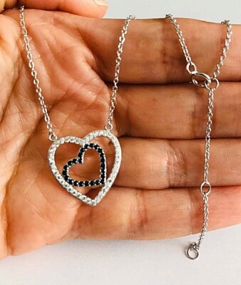 925 Sterling Silber Doppel Herz 18'' Halskette-ESN23
