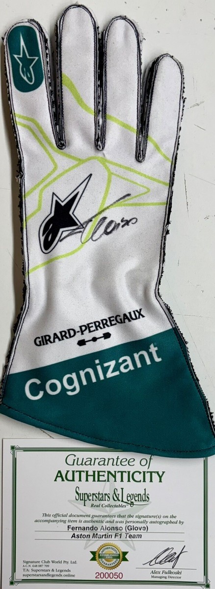 FERNANDO ALONSO Signed Glove Aston Martin F1 Team World Champion