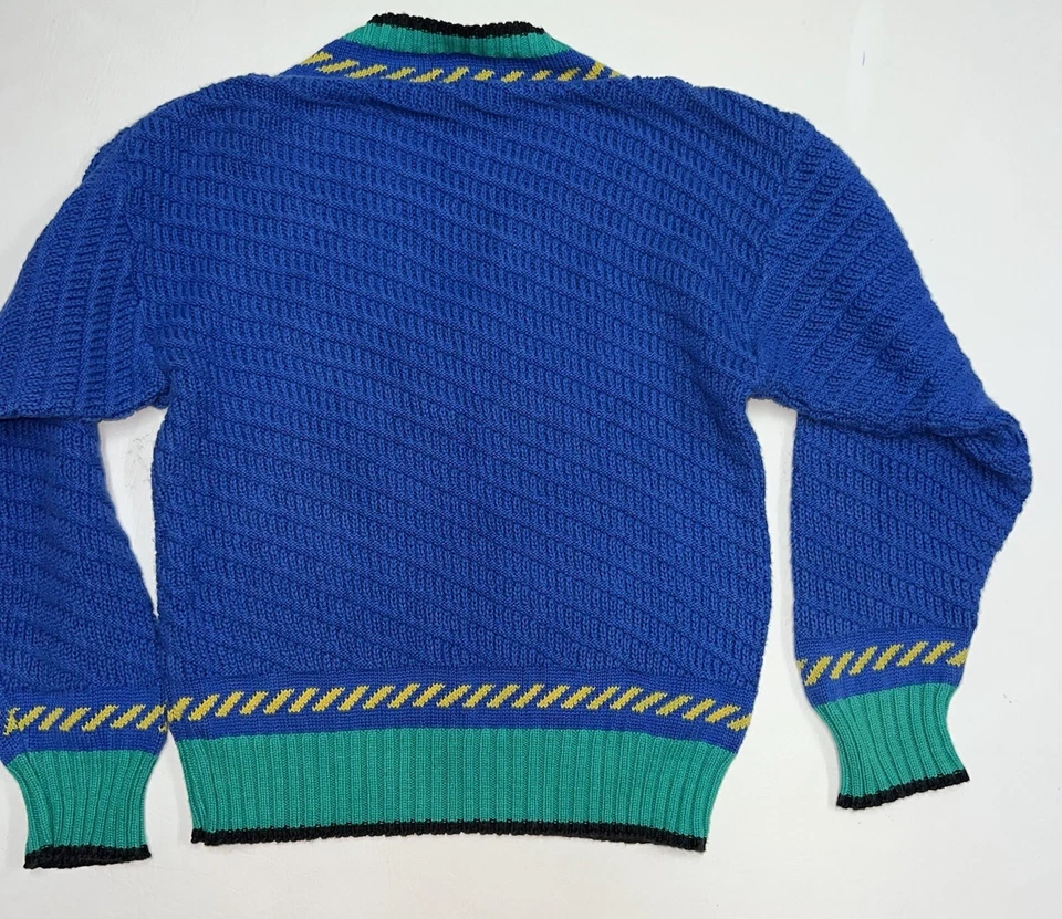 Suéter De Colección Kitestrings Niños Grueso Tejido Cuello en V 7 Azul Verde Preppy Academia Foto 4 de 4