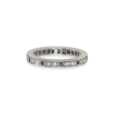 0.30Ctw White & Blue Sapphire Round Cut Eternity Stackable Wedding Band 925 Sil