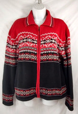 Vintage Heirloom Collectibles Cardigan Sweater Large Red Black Full Zip Cotton