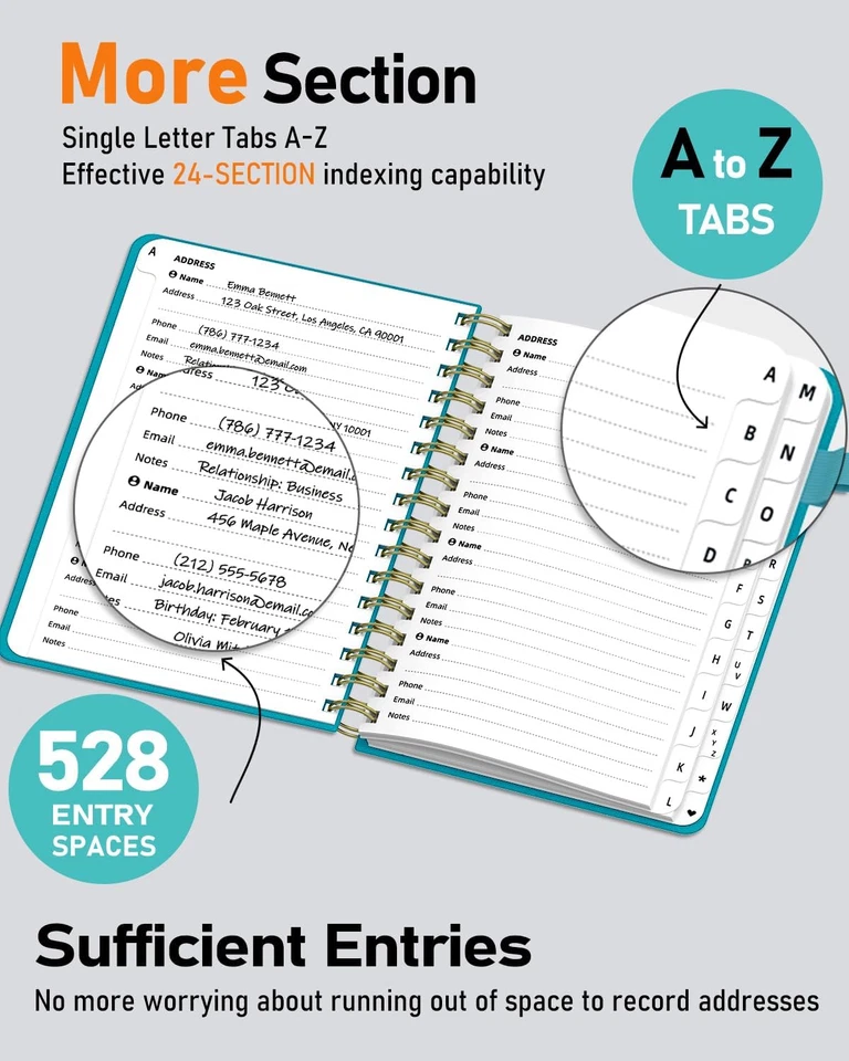WEMATE Spiral Address Book with Alphabetical Tabs, Leather Password Book - Image 4 of 4