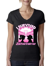 Pink Barbenheimer I Survived Pop Culture Women Junior V-Neck Tee