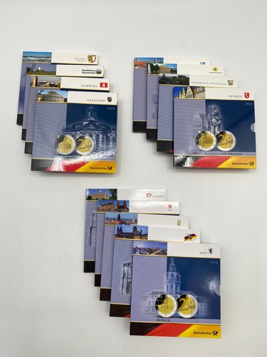* 2 EURO MÜNZEN GEDENKSET 13 BUNDESLÄNDER MÜNZE BRIEFMARKEN 2006 - 2018 - Bild 1 von 19
