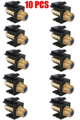10x F-type Black Keystone Insert Module Jack Coax Cable Female Connector Gold