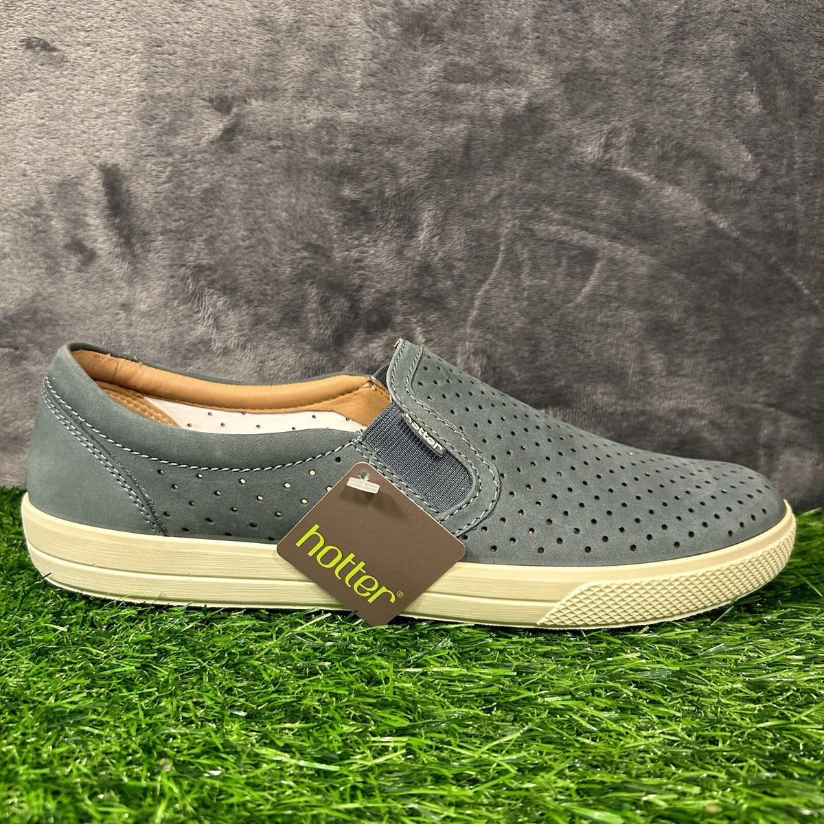 Hotter Daisy Shoes Blue Leather Sneakers Slip On Casual Comfort