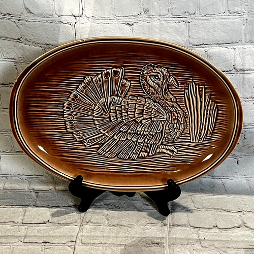 Vintage McCoy Oven Proof Brown Embossed Turkey Platter Plate Tray #9370 USA