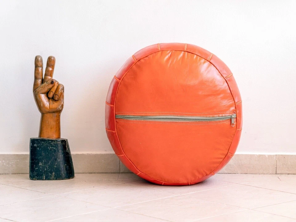 Moroccan Leather Handmade Pouf Ottoman Floor Cushion Stool Footstool Yoga - Image 2 of 4