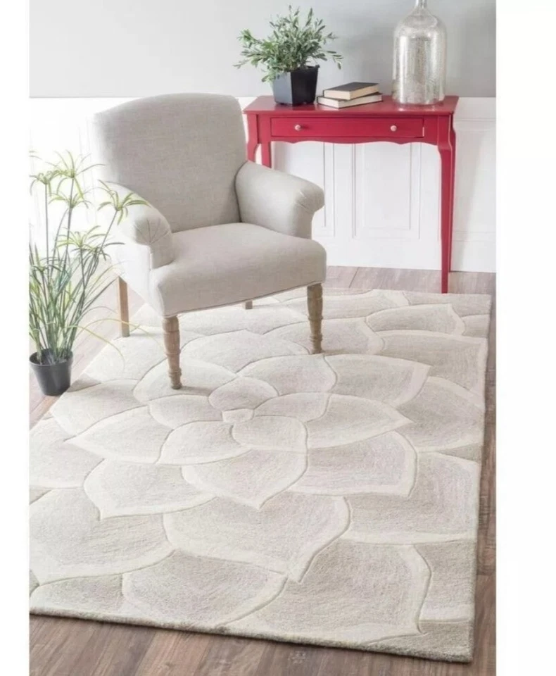 Ivory rose Hand Tufted Rug 100% Wool Rugs For Living Room Bedroom Hallway Rugs - Image 2 of 4